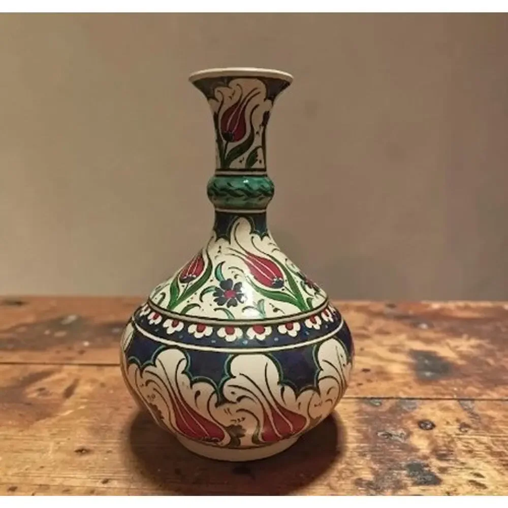 Chez Galip Turkish Hand Painted Ceramic Vase Iznik Style Avanos Türkiye 7.5